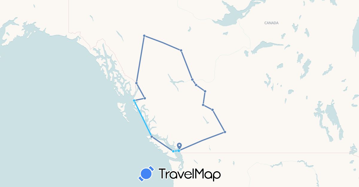 TravelMap itinerary: driving, cycling, boat in Canada (North America)